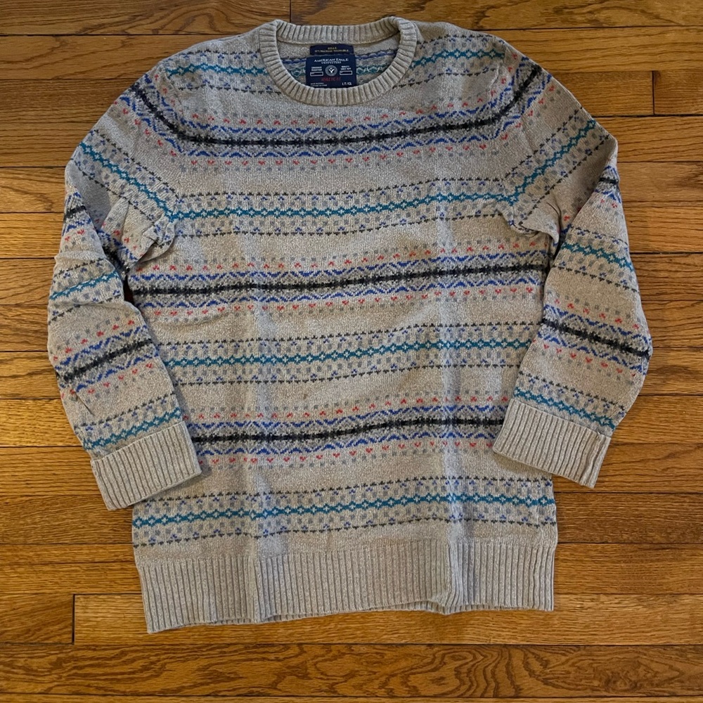 American Eagle Sweater Mens LT Large Tall Tan Beige Pullover Crewneck